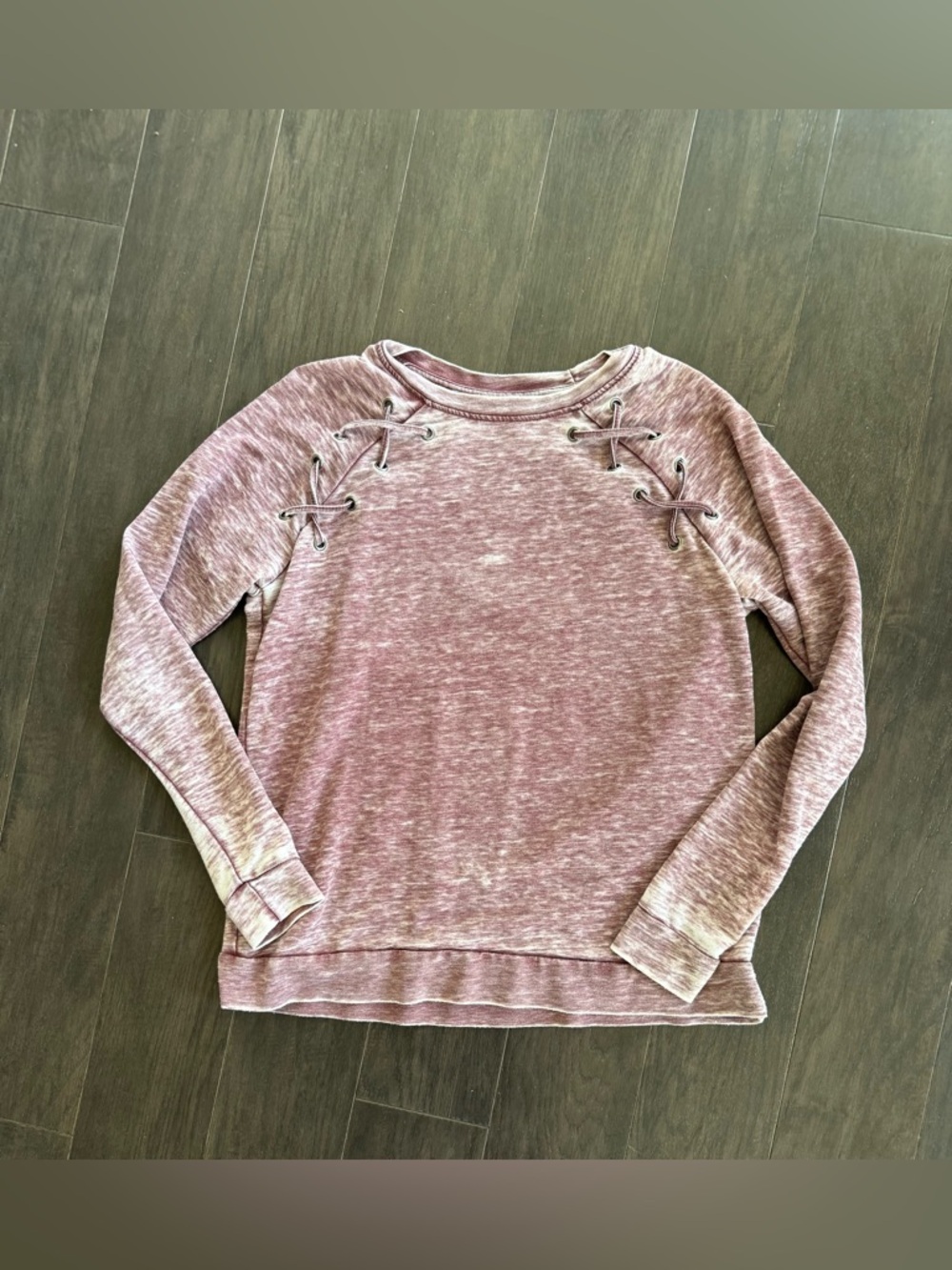 Women's Jane & Delancey Lace Up Design Shoulder Pullover Burnout Sweatshirt